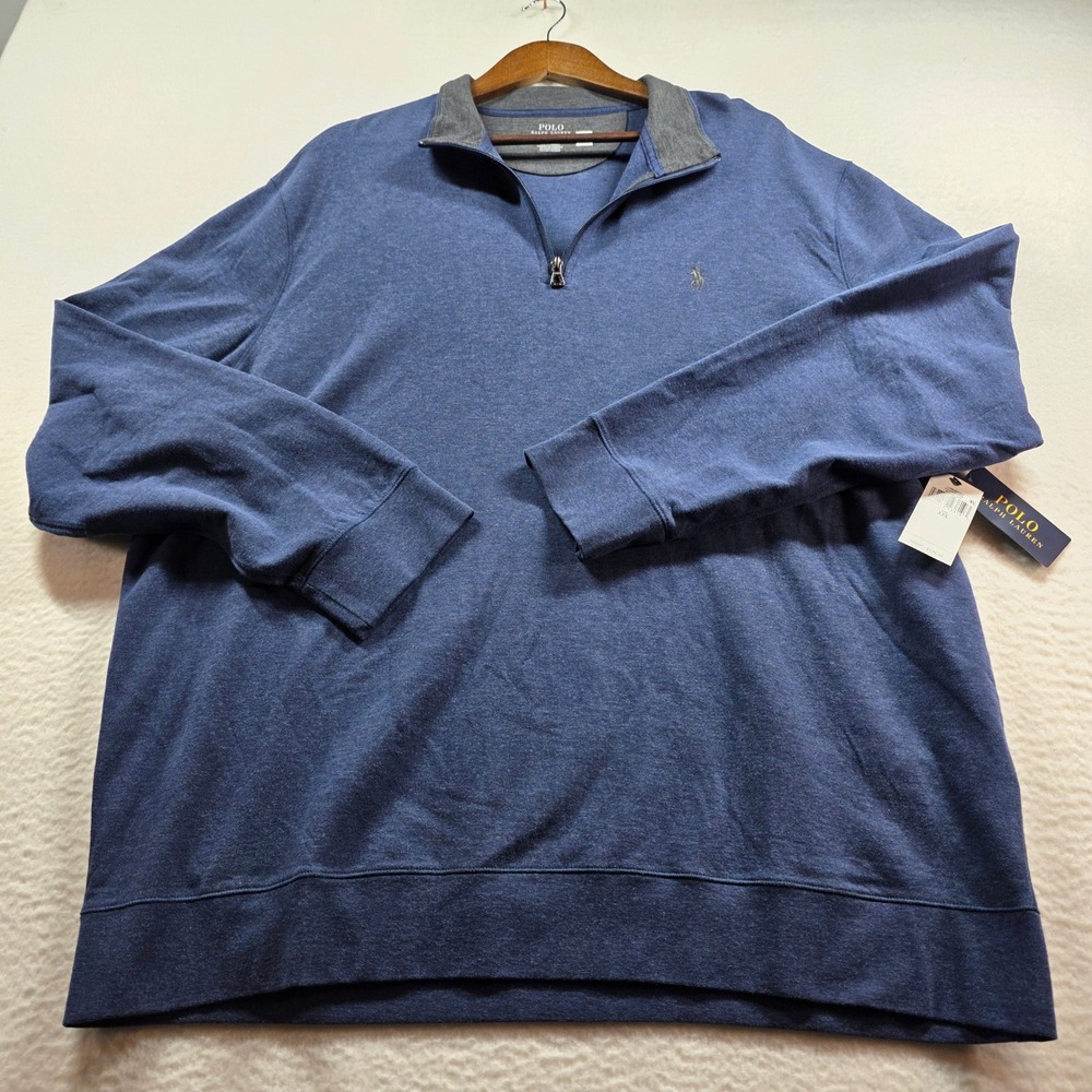 Polo Ralph Lauren Mens XXL Quarter Zip Pullover Spring Navy Heather Blue NWT